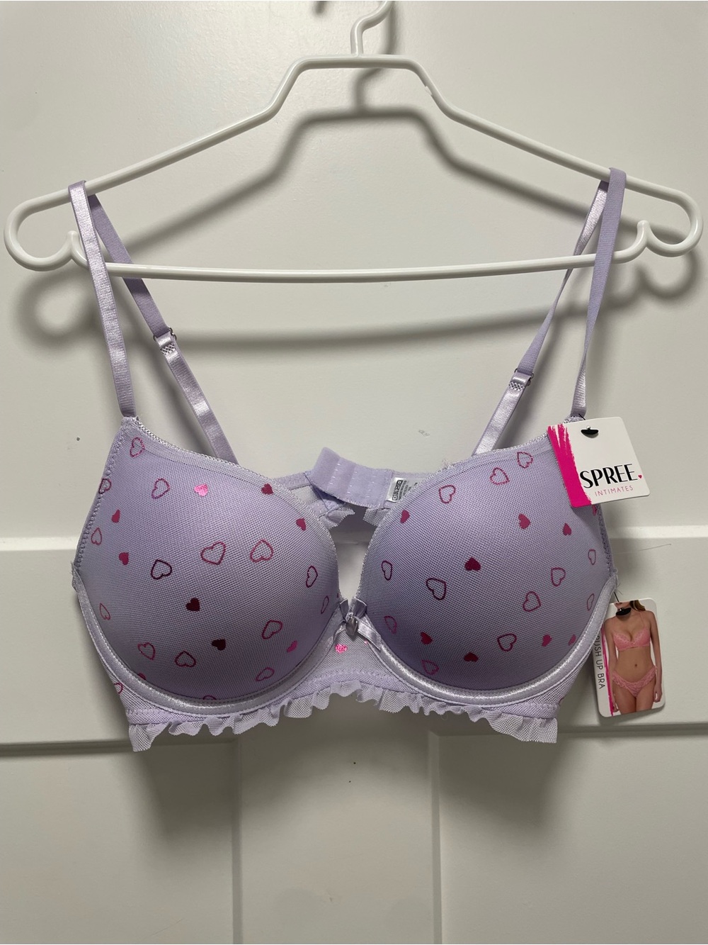Lavender Heart Print Push-Up Bra